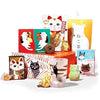 The Cat Lover's Box is filled with cat-themed snacks and treats in colorful packs, featuring illustrated cats and paw print designs—a delightful gift choice for fans of Japanese cat gifts.