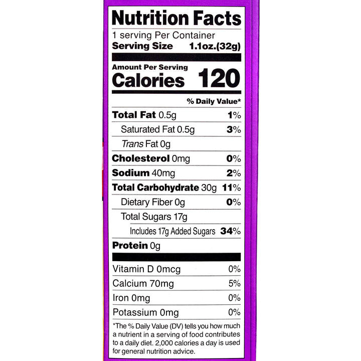 The nutrition facts label for this DIY Candy Kit Pack (6-Pack) from Bokksu Market indicates 120 calories per 32g serving. It contains 0.5g of total fat, 40mg of sodium, and 9g of total sugars, with 17g coming from added sugars. While it doesn& thumbnail 13