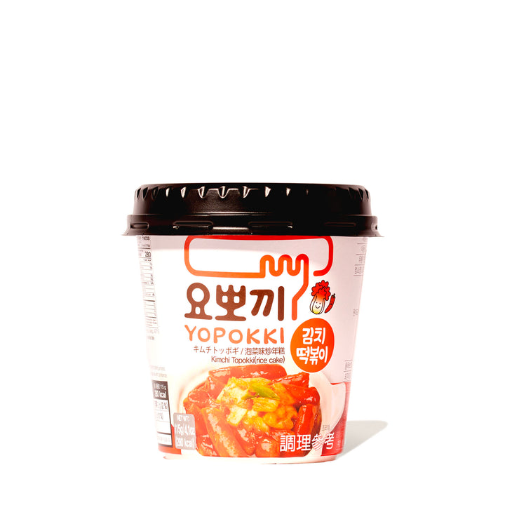 A cup of Yopokki Instant Tteokbokki Rice Cake Cup: Variety Pack, brimming with Korean flavors, against a white background. thumbnail 6