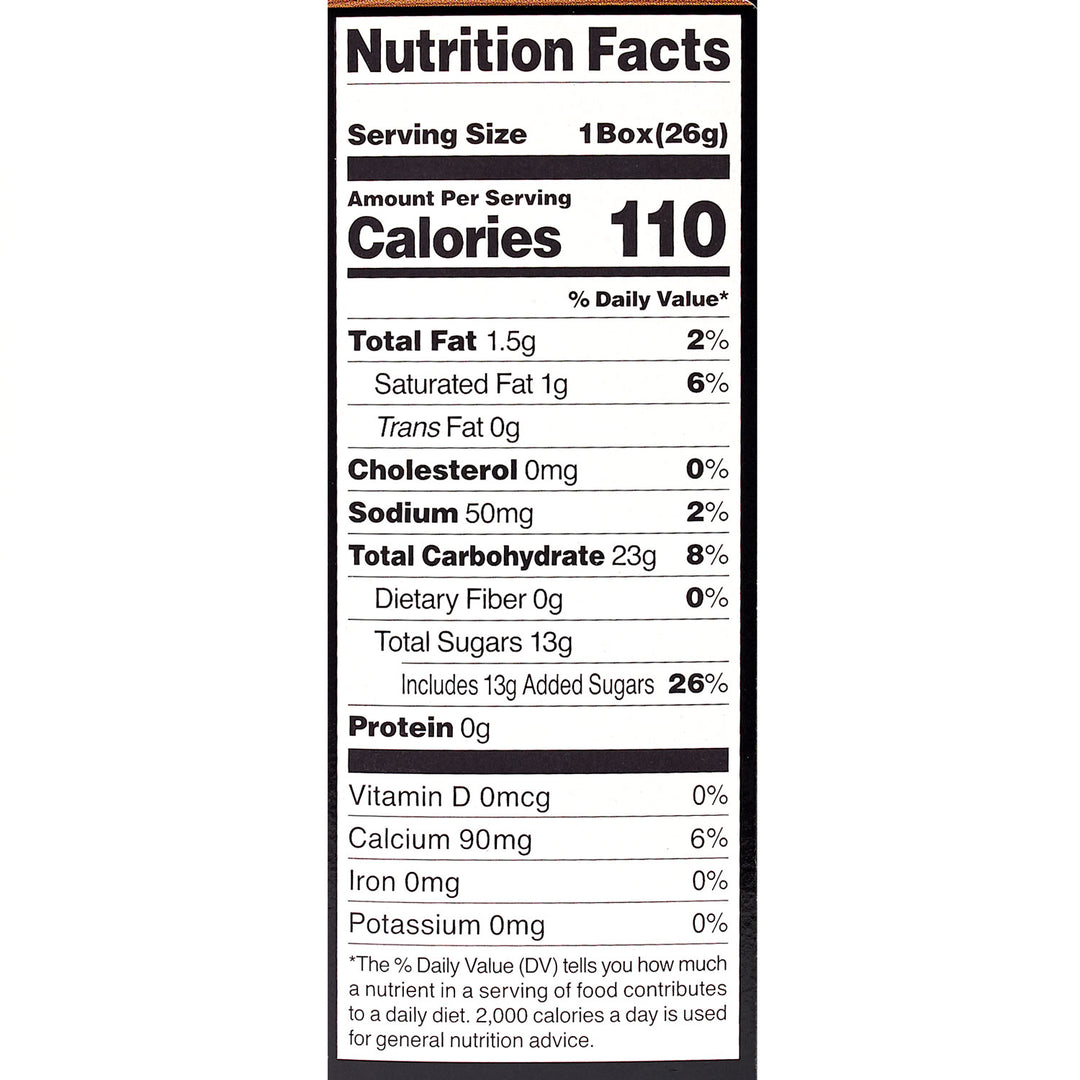 The nutrition facts label on the Bokksu Market DIY Candy Kit Pack (6-Pack) indicates that there are 110 calories per serving, with 0mg of cholesterol and 0g of dietary fiber. It contains 13g of sugars along with various daily value percentages for vitamin D, calcium, iron, and potassium—ideal for anyone making their own candies at home.