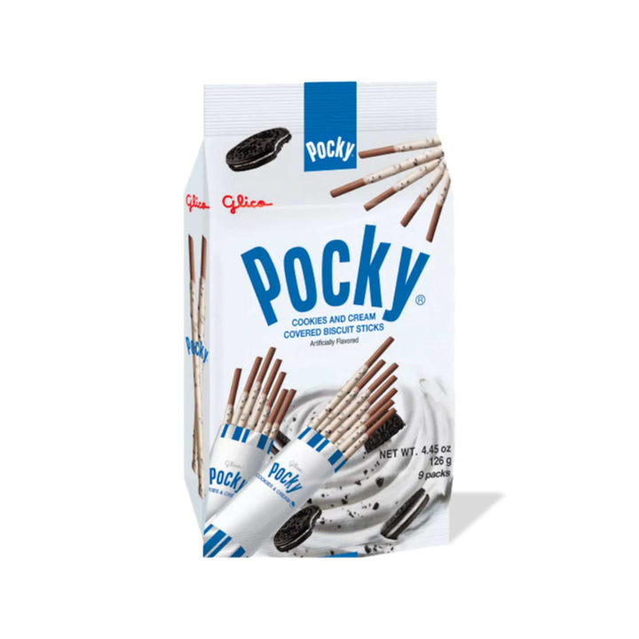 A package of Glico Pocky Family Pack: Cookies &amp; Cream (9-pack) on a white background. thumbnail 1