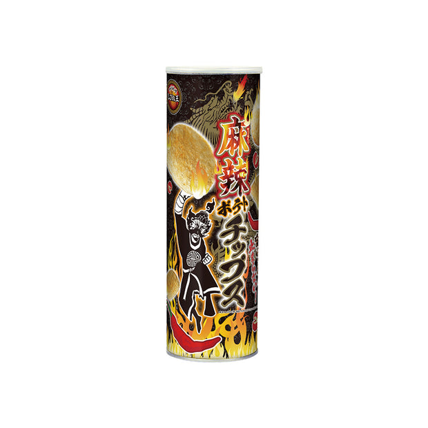 A cylindrical container from the Fiery Flavor Crate (Medium) features bold red and yellow graphics, a martial artist, and flames, instantly evoking the spicy flavors inside.