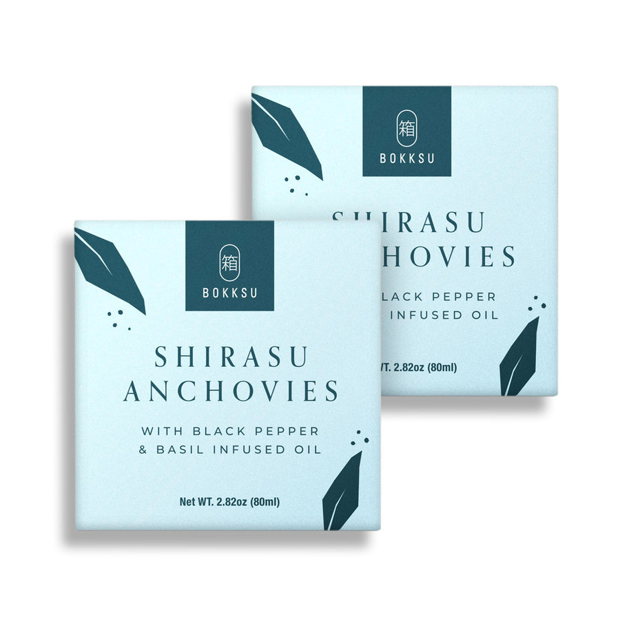 Bokksu Tinned Shirasu Anchovies with Black Pepper and Basil-Infused Oil (2-Pack)