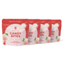 Four pouches of White Strawberry Japanese Candy Bites 0.75oz (4-Pack), a popular Japanese snack, are lined up in a row with strawberry graphics and labeled "Flavors of Japan. thumbnail 1