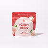 A red and white pouch labeled 