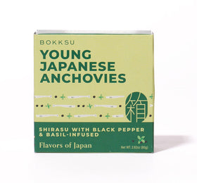 Bokksu Tinned Shirasu Anchovies with Black Pepper and Basil-Infused Oil