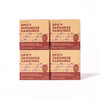 Four boxes of Bokksu Spicy Japanese Sardines (4-Pack) with iwashi in olive oil and togarashi pepper are displayed in a 2x2 grid on a white background.