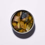 A tin of Bokksu Japanese Mackerel in oil, filled with chunky fish pieces, is shown open from above on a plain white background. thumbnail 4