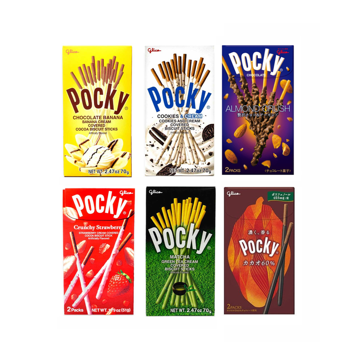 Glico Pocky: Variety Pack assortment pack of snack sticks displayed against a white background. thumbnail 1