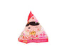 A pink, triangular Japanese candy package featuring a winking cartoon child, playful peach graphics, and vibrant Japanese text makes an adorable addition to your Dagashi Snack Crate – 30-Piece Japanese Snack Variety Box with Candy, Chocolate, Cookies, Mochi &amp; Ramune Treats, perfect for anyone eager to discover the delightful world of authentic Japanese snacks. thumbnail 12