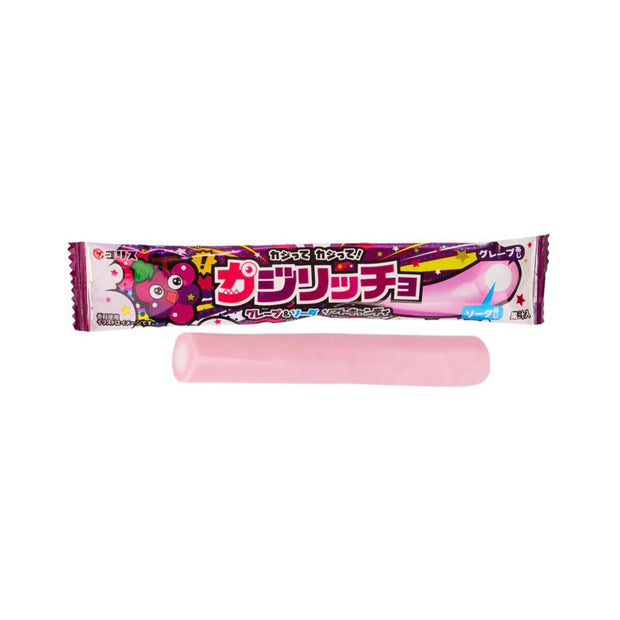 A delightful treat for fans of Japanese snacks, the Dagashi Snack Crate - 30-Piece Japanese Snack Variety Box features colorful and playful candy sticks in vibrant wrappers with cartoon fruit characters and Japanese text.