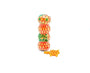 A small plastic bottle adorned with a netted orange design and Japanese text sits beside a pile of tiny orange candy balls on a white background—just one example of the delightful treats you’ll find in the Dagashi Snack Crate 30-Piece Japanese Snack Variety Box, featuring candy, chocolate, cookies, mochi, and Ramune for fans of unique Japanese snacks. thumbnail 10