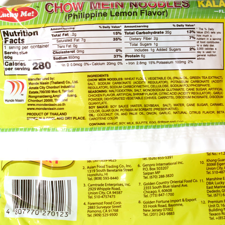 A package of Lucky Me Pancit Canton Instant Noodles: Kalamansi on a white background. thumbnail 2